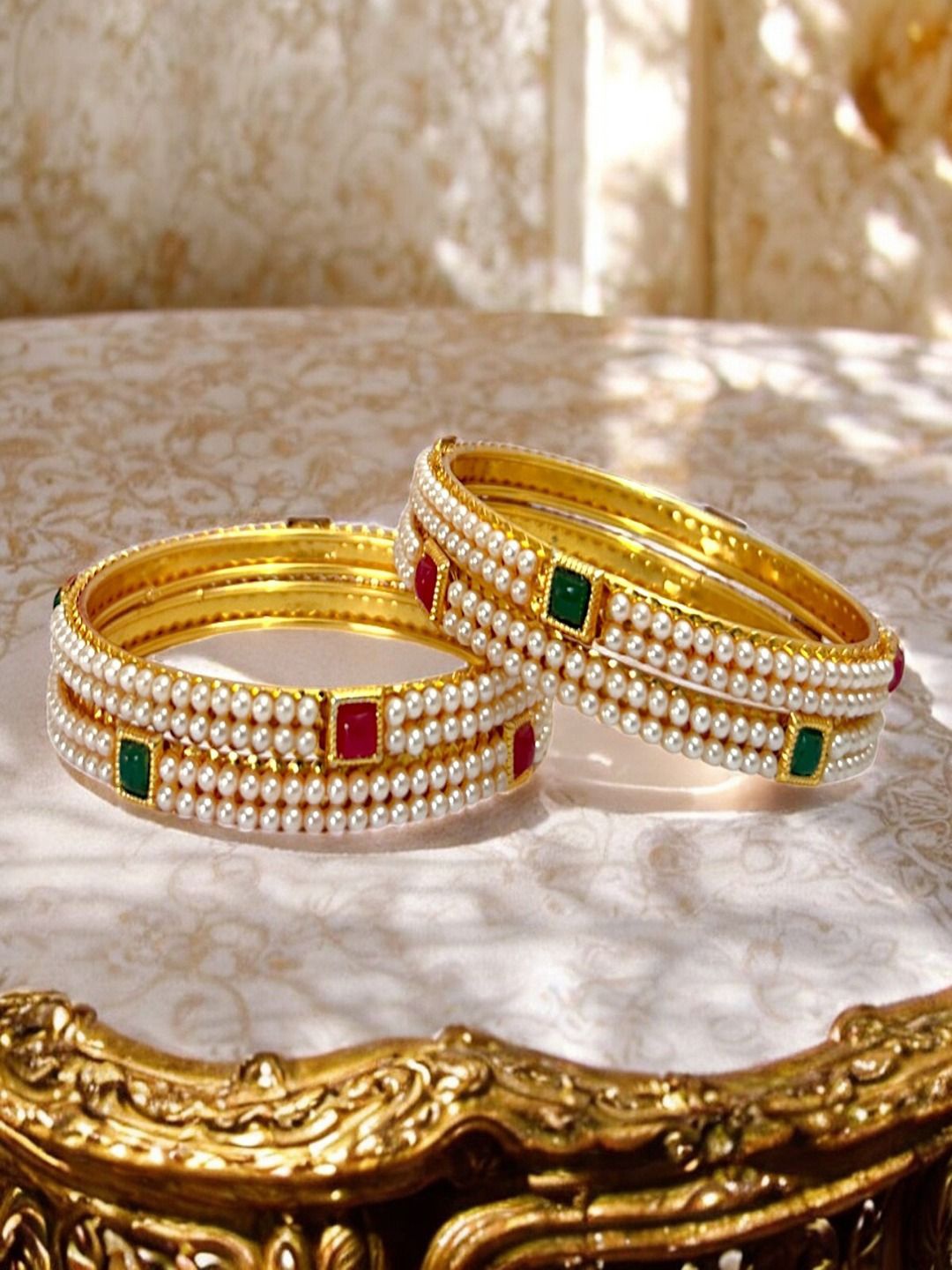 

AccessHer Set of 4 Gold-Plated Beaded Bangles