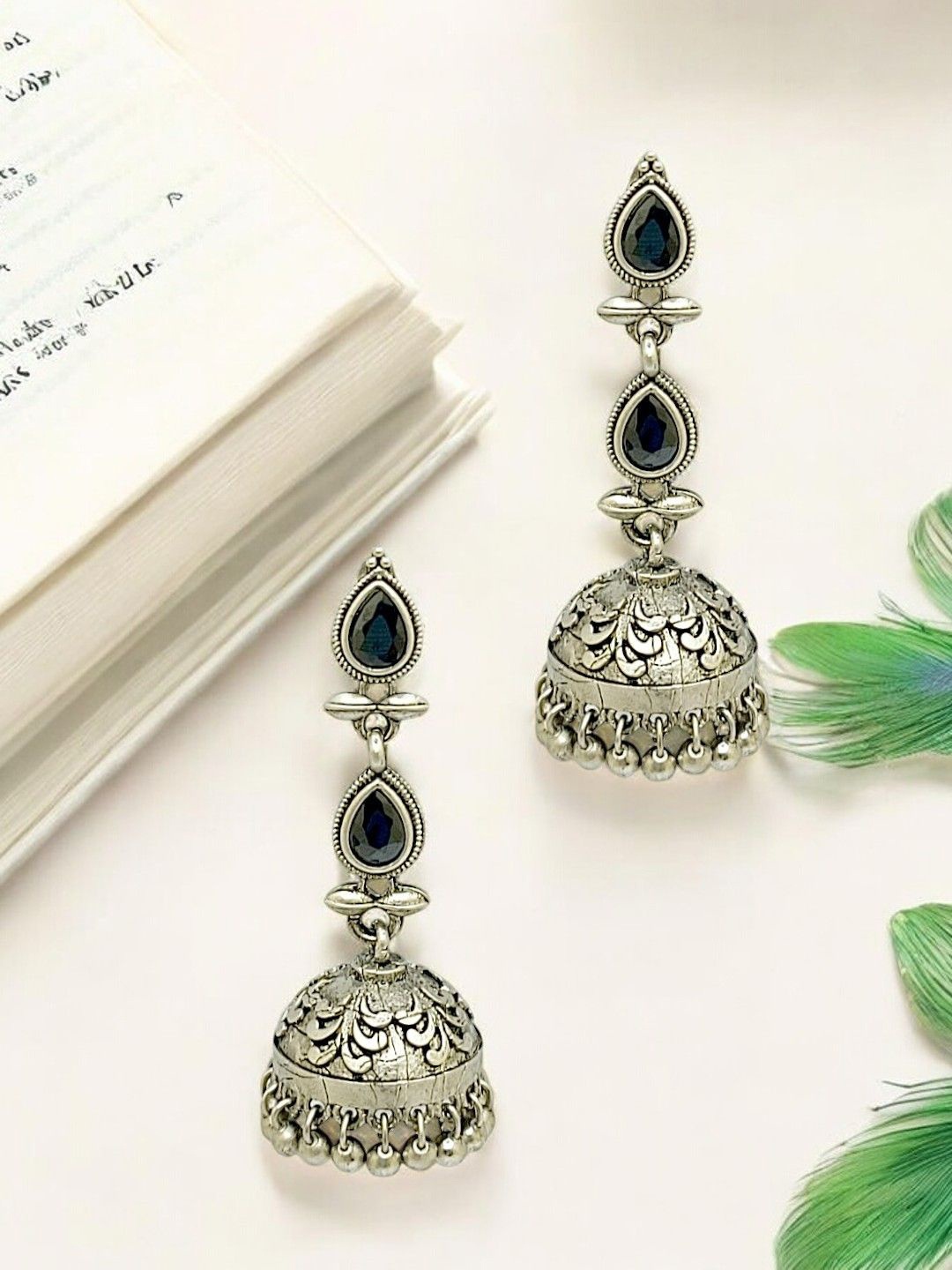 

FEMMIBELLA Contemporary Jhumkas Earrings, Silver