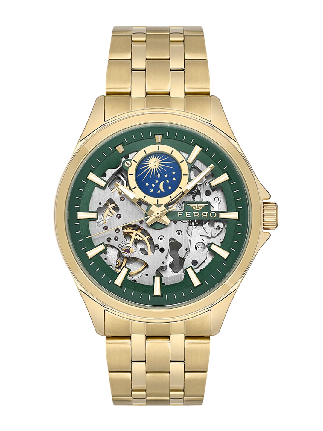 

Ferro Men Brass Dial & Stainless Steel Bracelet Style Straps Analogue Watch FM40111A-B6, Green