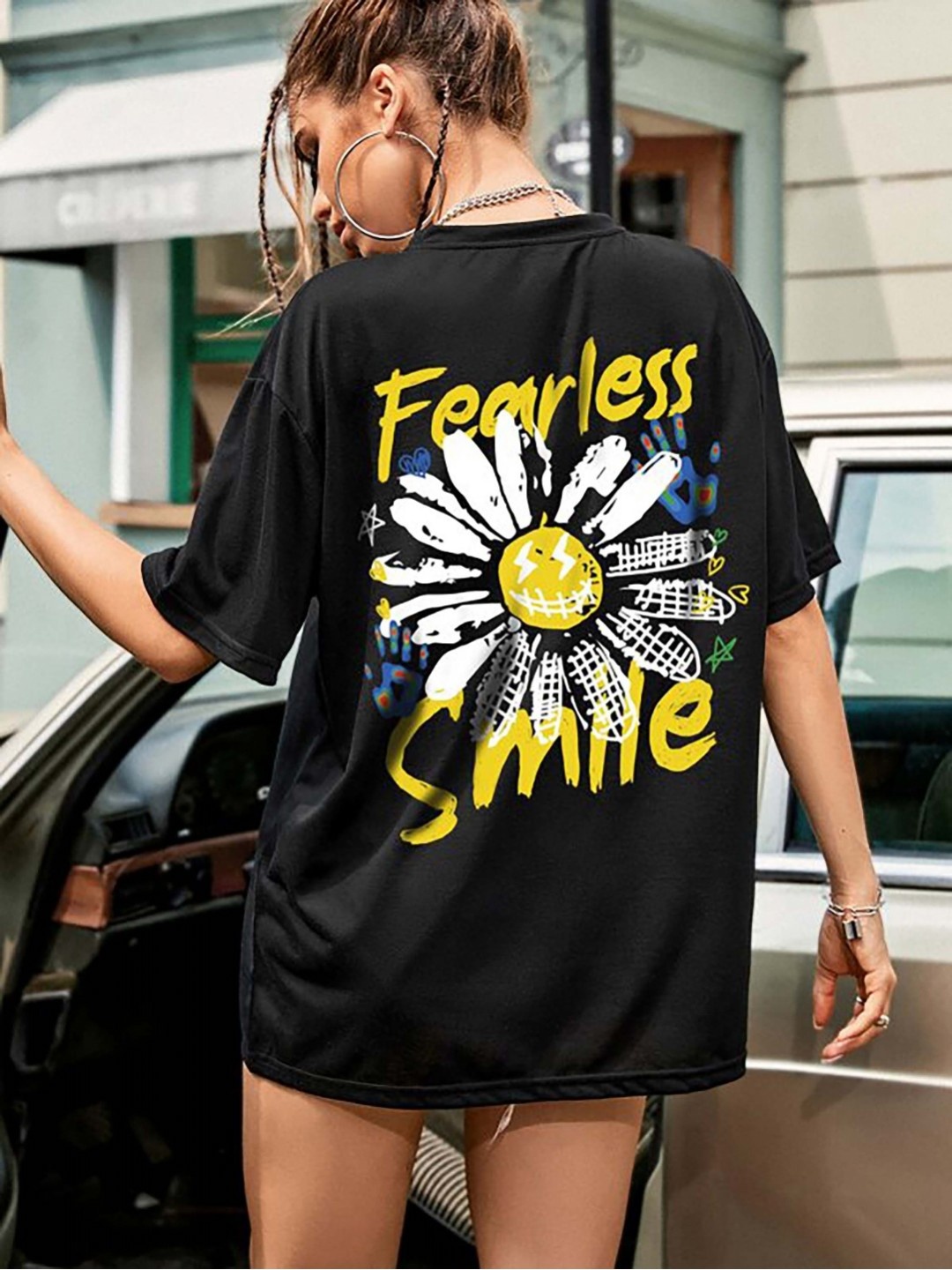 

London Hills Women Printed Drop-Shoulder Sleeves T-shirt, White