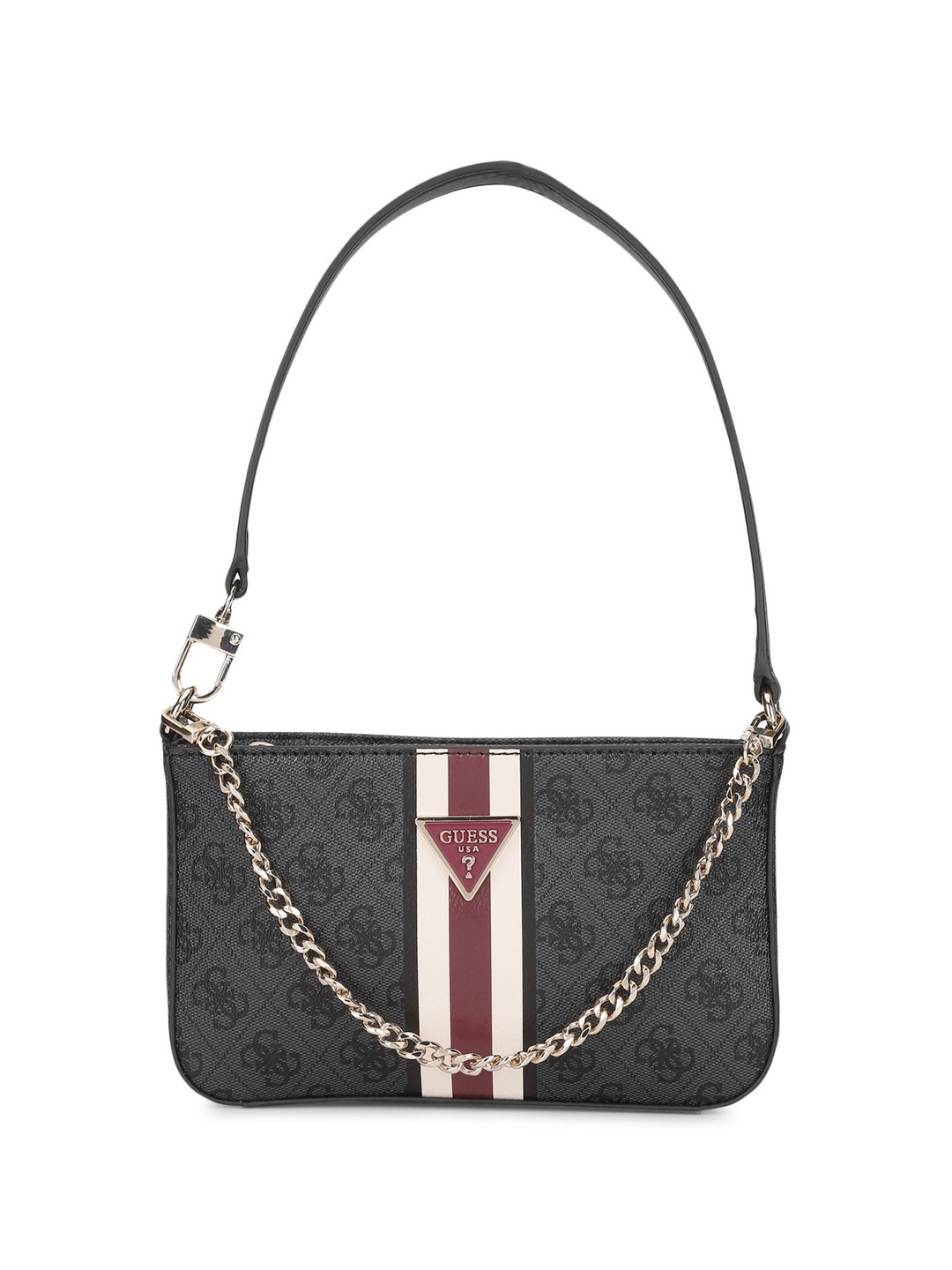 

GUESS Printed PU Structured Shoulder Bag with Applique, Grey