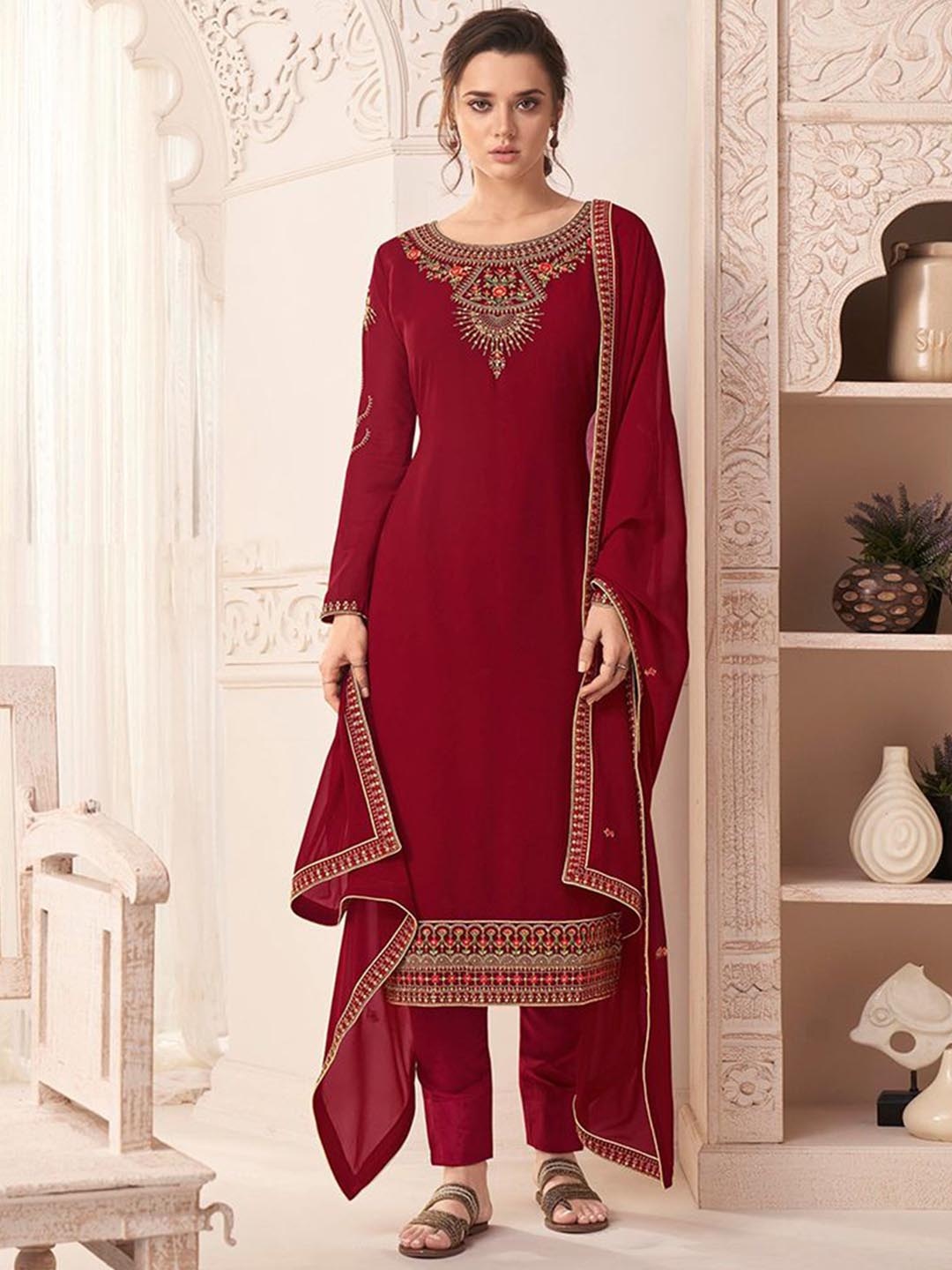 

Jaipur Kurti Embroidered Silk Georgette Semi-Stitched Dress Material, Red