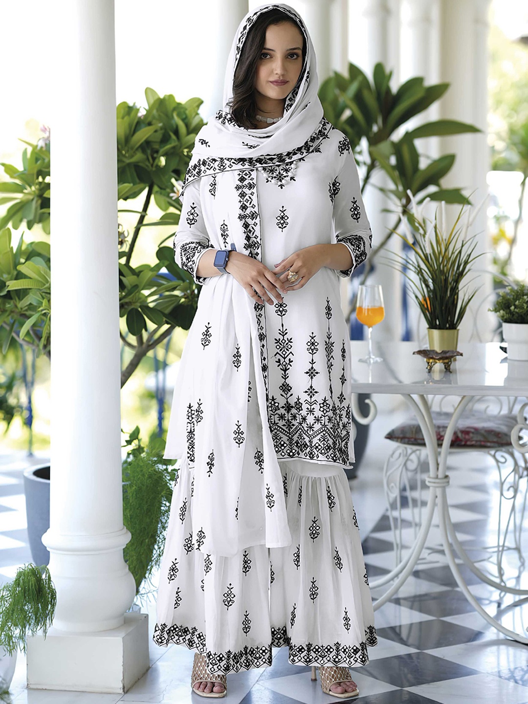 

Jaipur Kurti Embroidered Semi-Stitched Dress Material, White