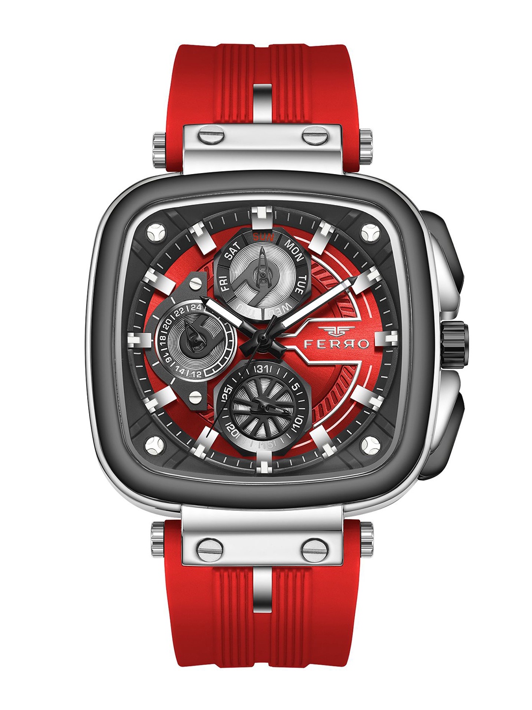 

Ferro Men Brass Dial & Straps Analogue Multi Function Watch FM11352D-J8, Red