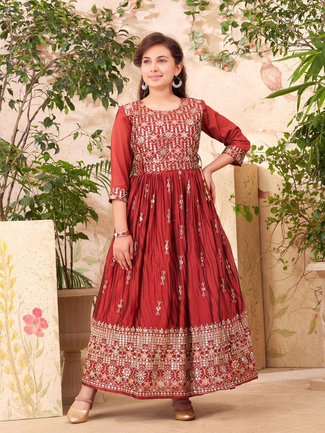 

BAESD Floral Print Satin Fit & Flare Dress, Maroon