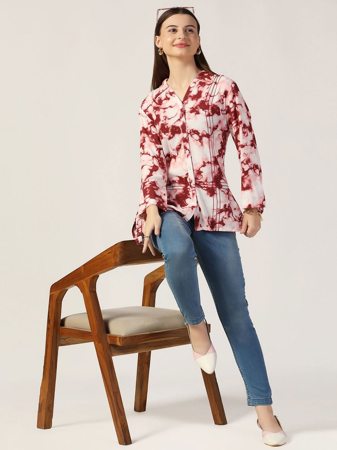 

Mustard Women Floral Opaque Printed Casual Shirt, White