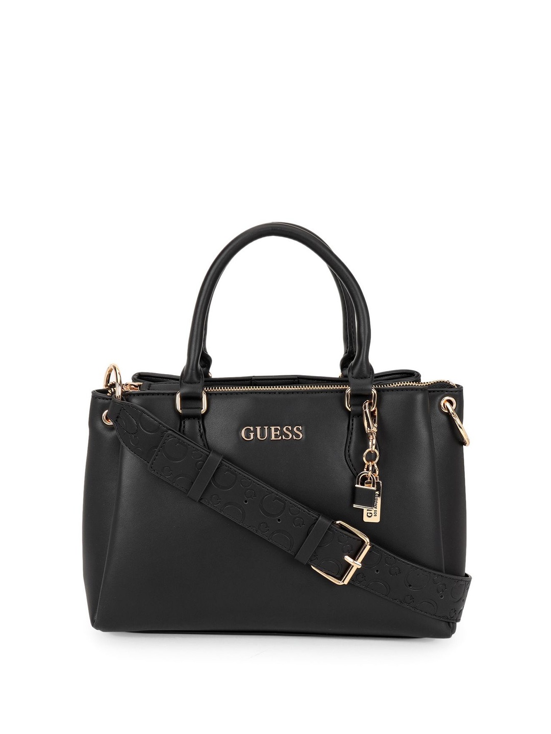 

GUESS PU Structured Satchel with Tasselled, Black