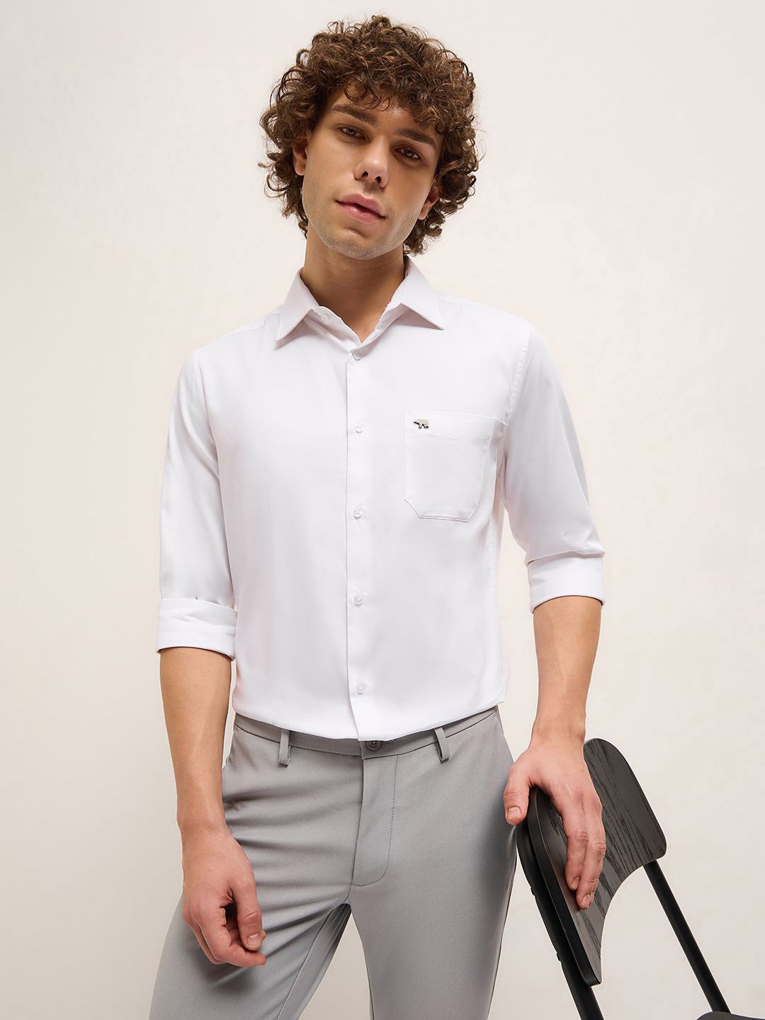 

THE BEAR HOUSE Men Tailored Fit Opaque Formal Shirt, White