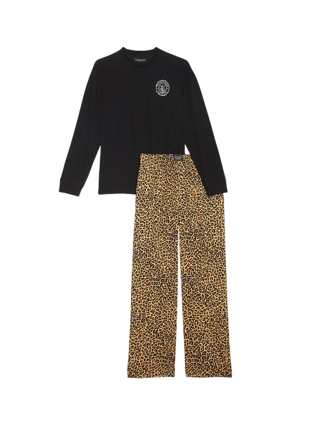 

Victoria's Secret Women Printed Round Neck Long Sleeves Night suit, Black