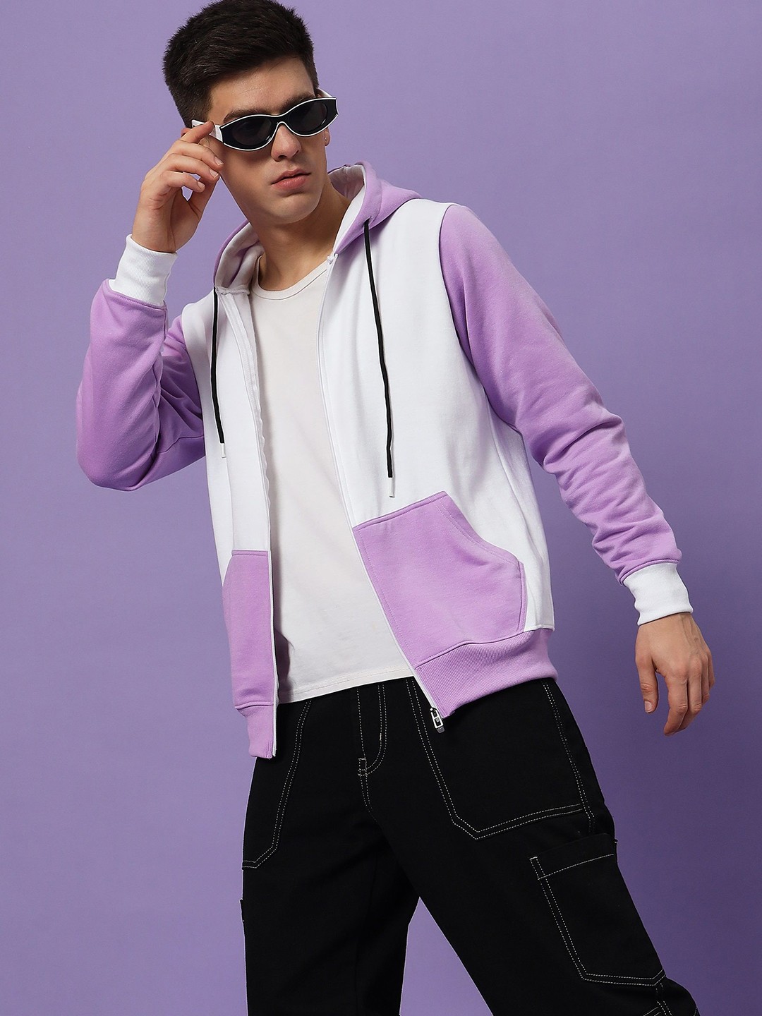 

Dogman Men Colourblocked Hooded Sweatshirt, Lavender