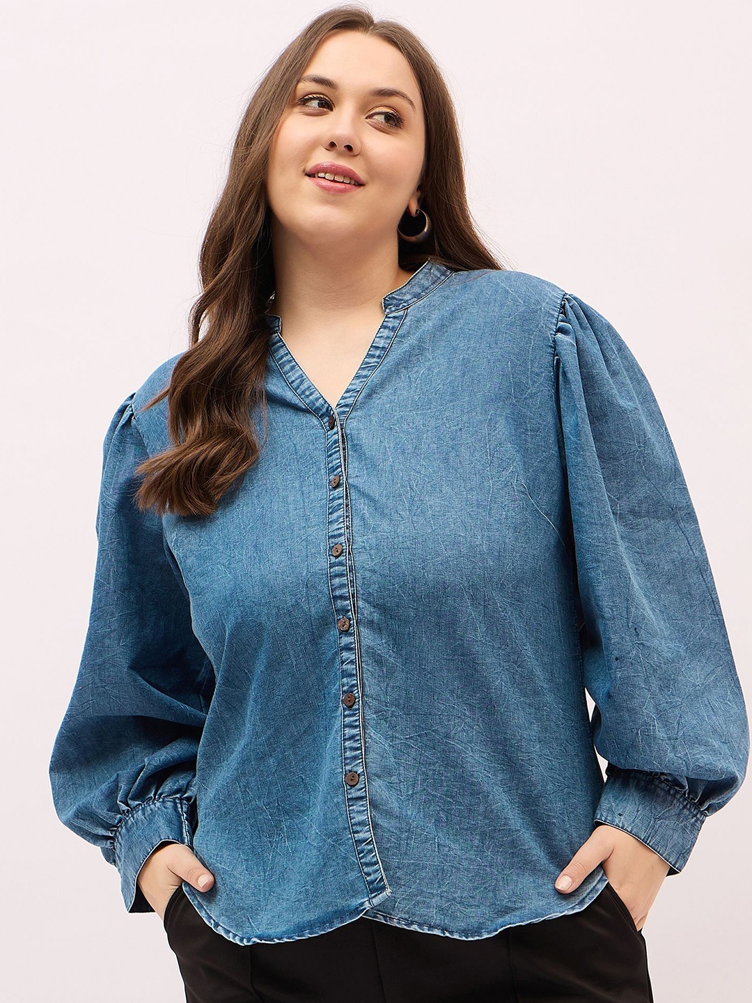 

DressBerry Curve Women Classic Opaque Casual Shirt, Blue