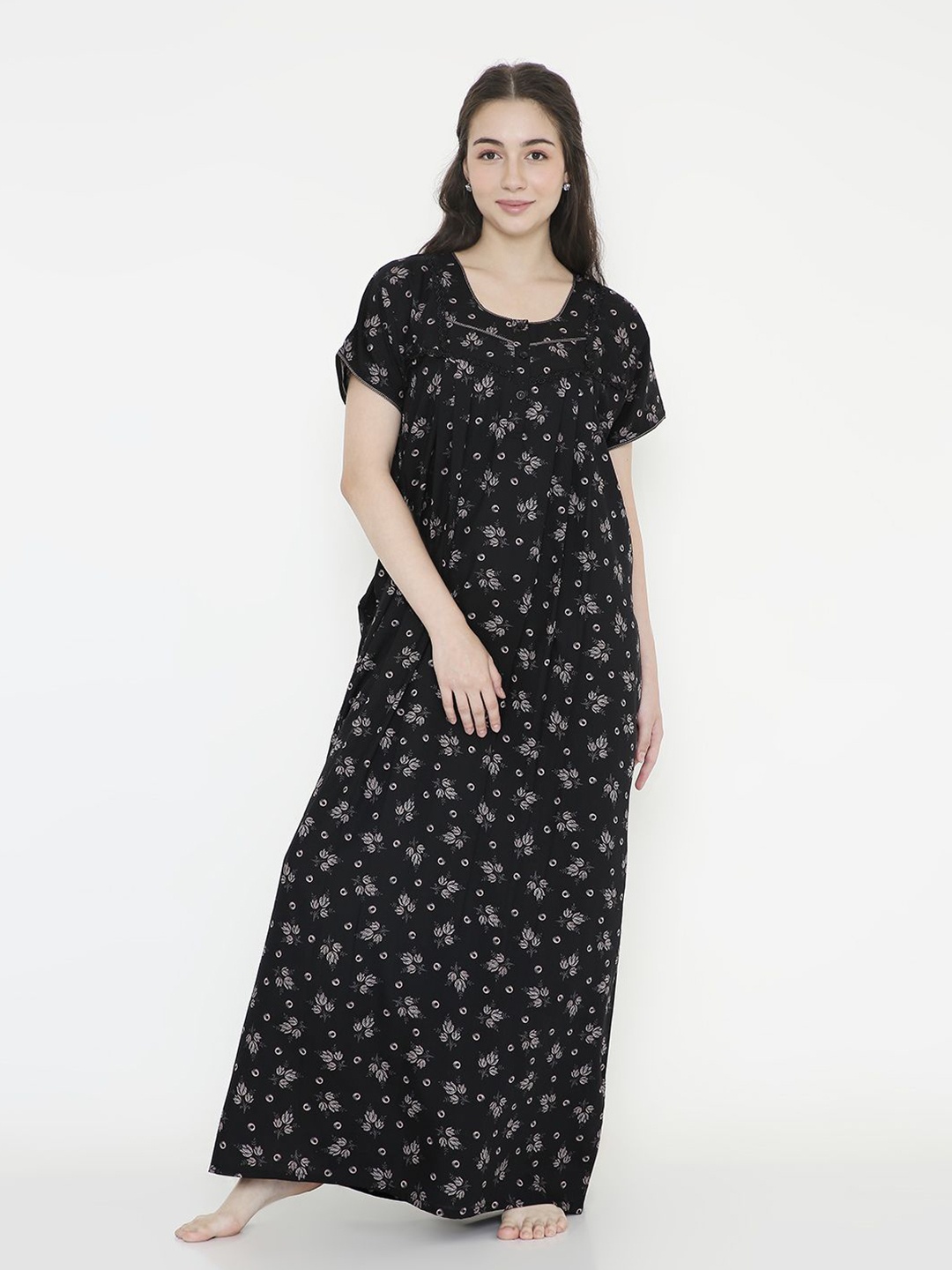 

NIGHTSPREE Printed Maxi Nightdress, Black