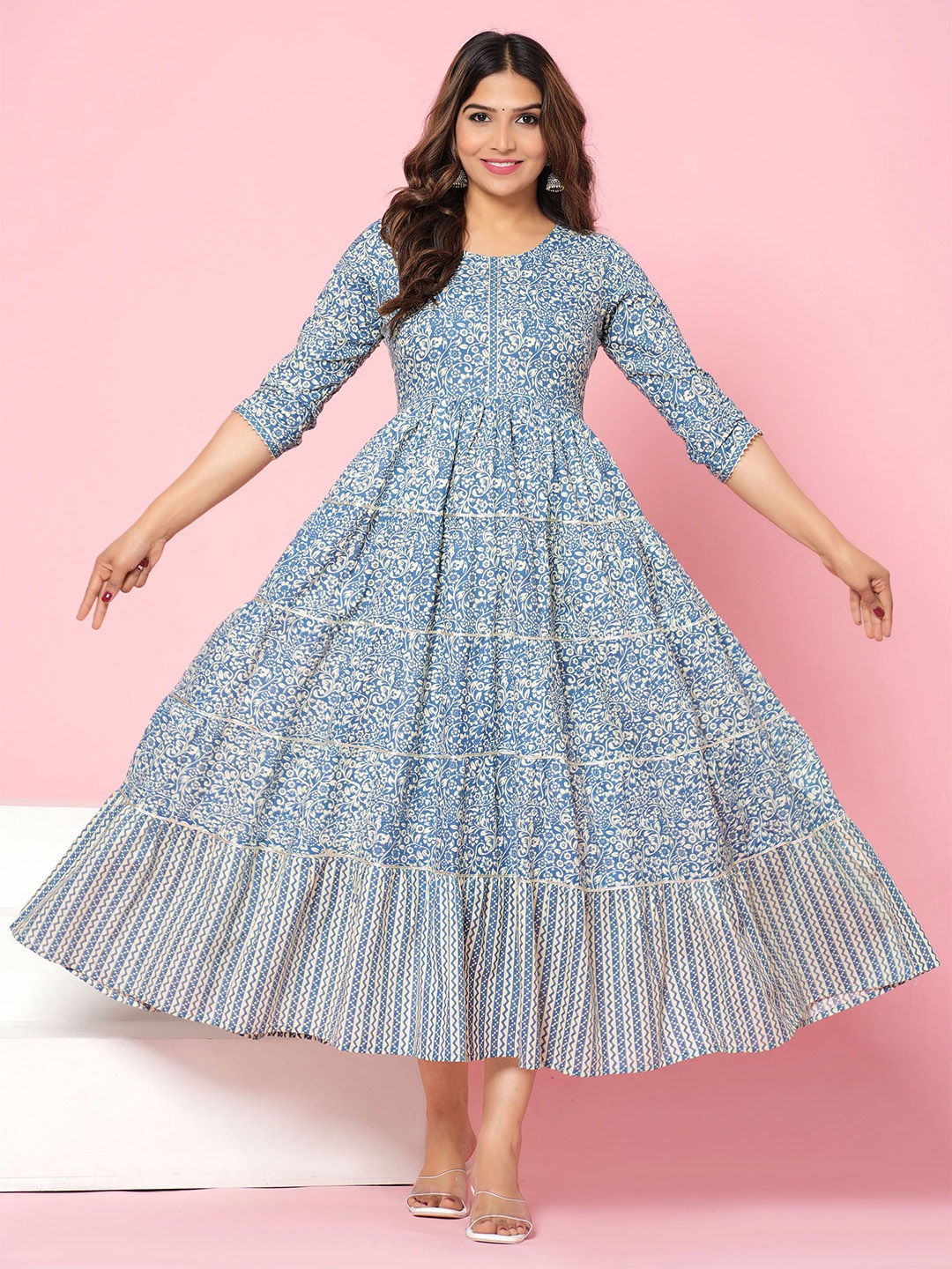 

KIRNYA Floral Printed Fit & Flared Maxi Dress, Blue