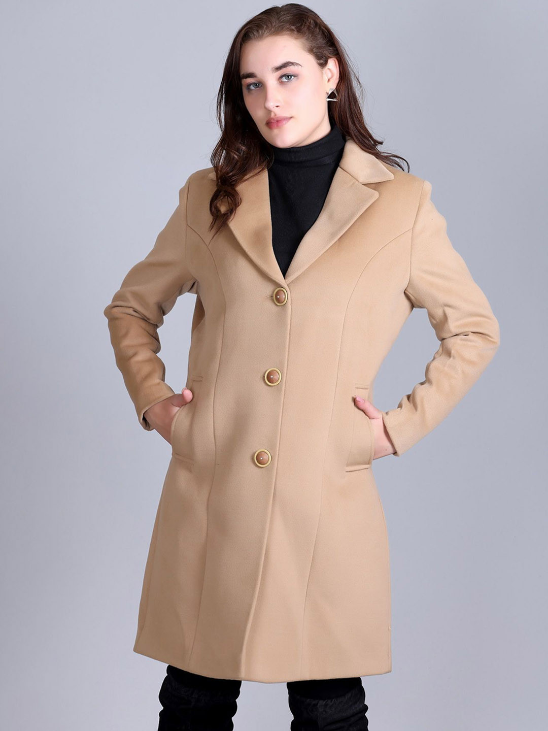 

Winter Wonders Single-Breasted Overcoat, Beige