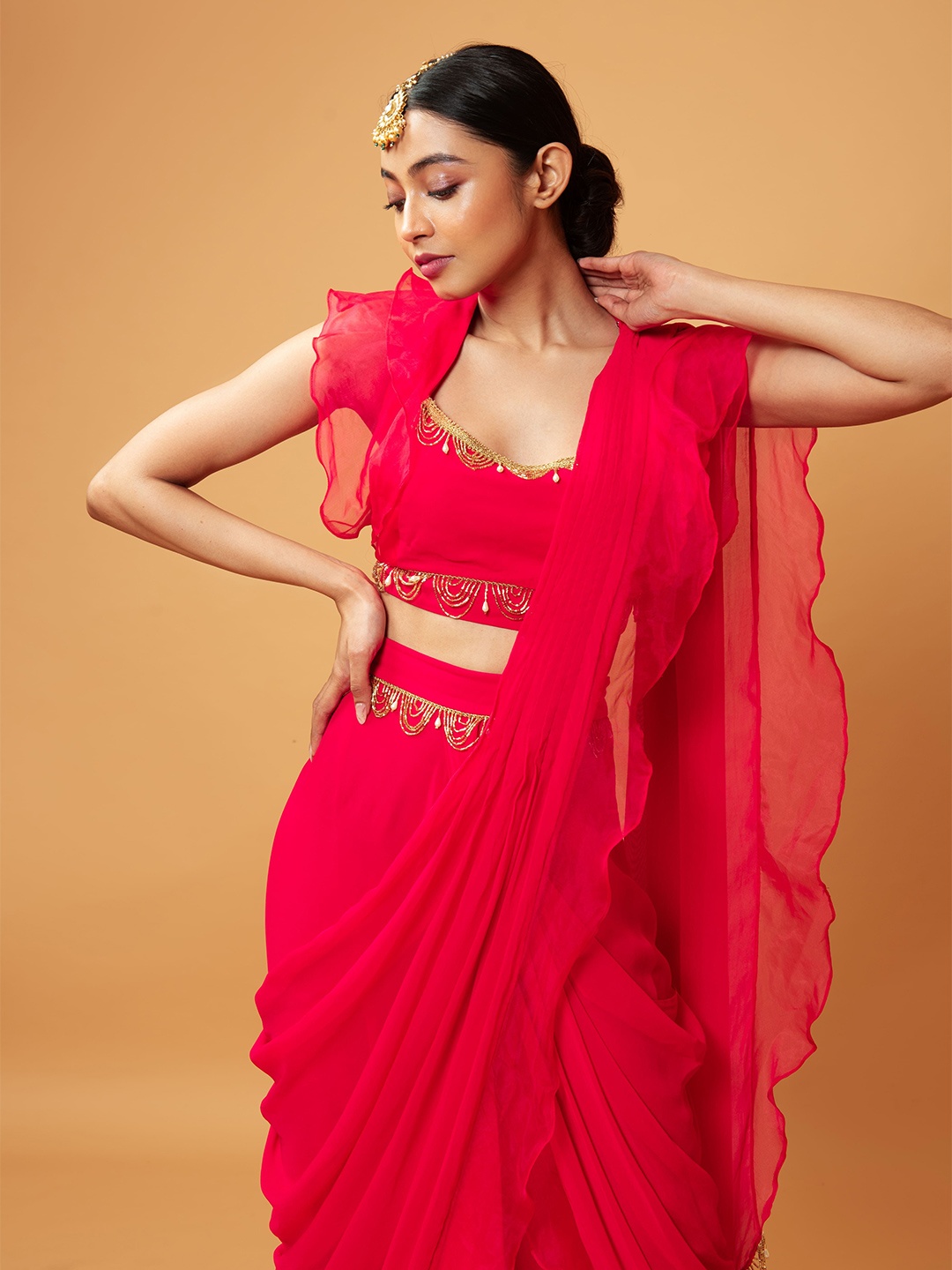 

Quench A Thirst Pure Georgette Ready to Wear Saree, Fuchsia