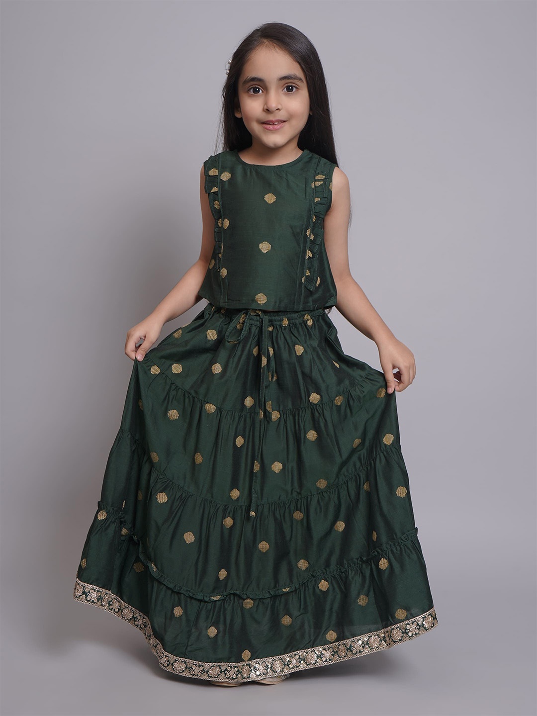 

Biglilpeople Girls Printed Ready to Wear Lehenga &, Green