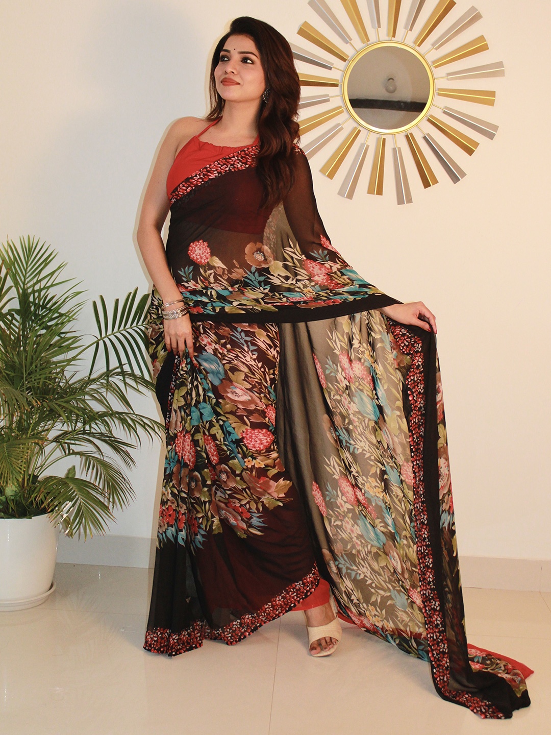 

Sitanjali Floral Pure Georgette Bagh Saree, Red