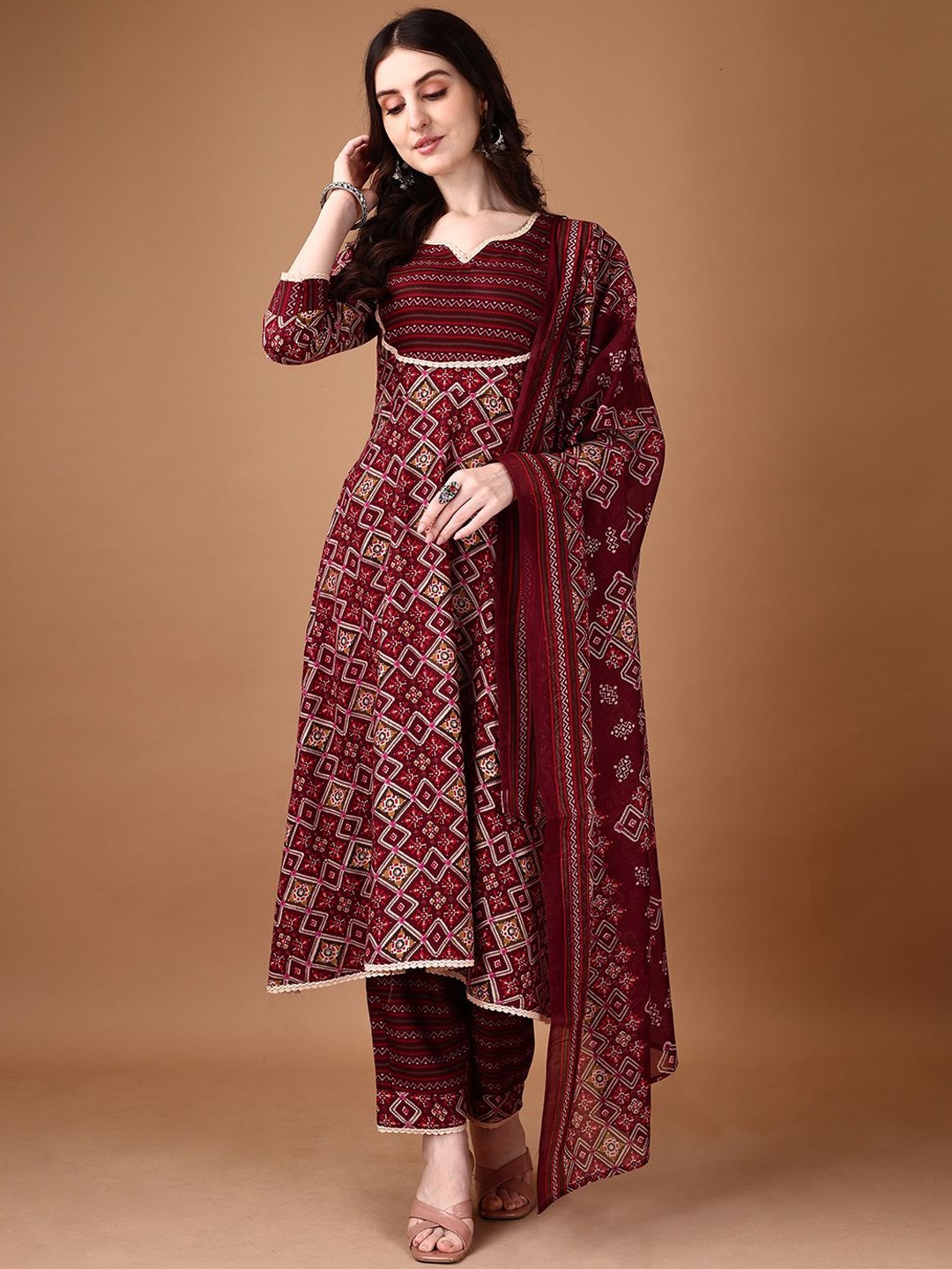 

KALINI Women Ethnic Motifs Printed Regular Kurta with Palazzos & With Dupatta, Maroon