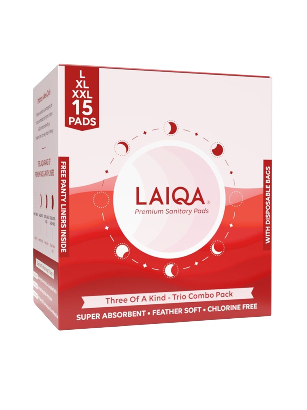 

LAIQA Trio Combo 5 Moderate Flow, 5 Heavy Flow & 5 Super Heavy Flow Sanitary Pads, White