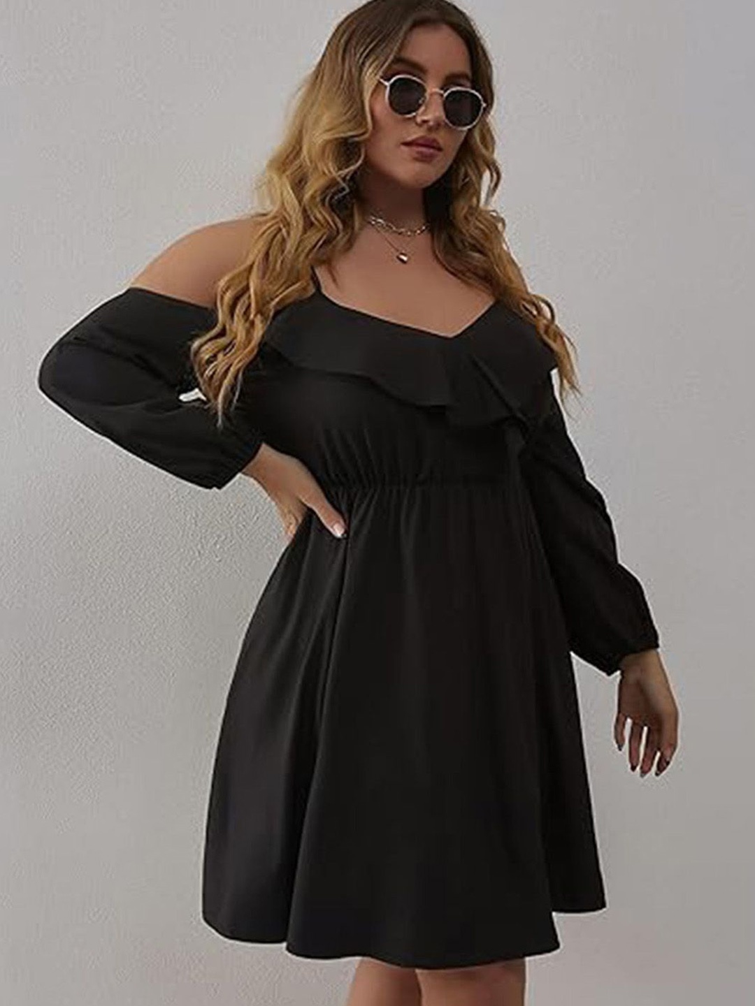 

JC Mode Women Shoulder Straps Fit & Flare Dress, Black