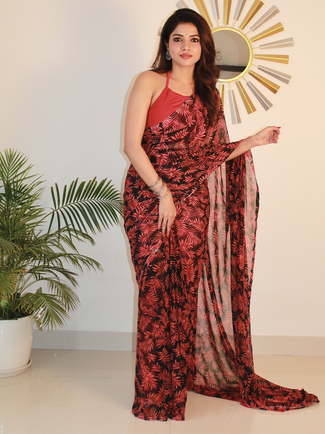 

Sitanjali Pure Georgette Bagh Saree, Red