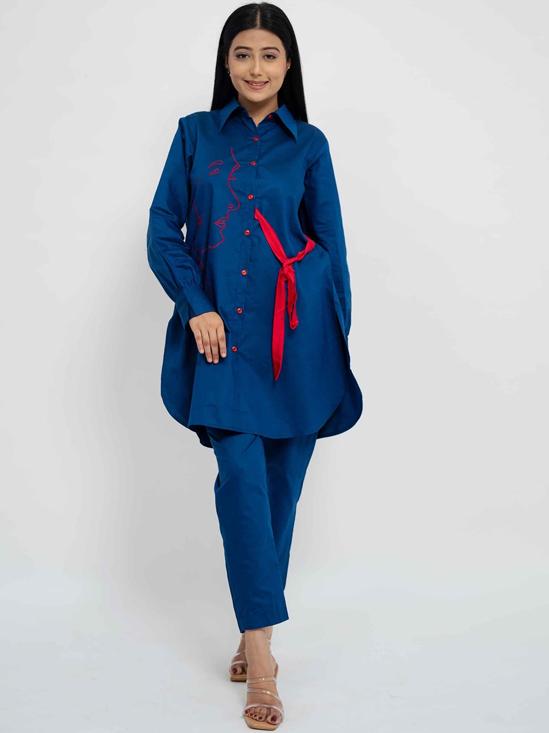 

AFFAIRE'S BY LEVELL5 Pure Cotton Embroidered Tunic & Trousers Co-Ords, Blue