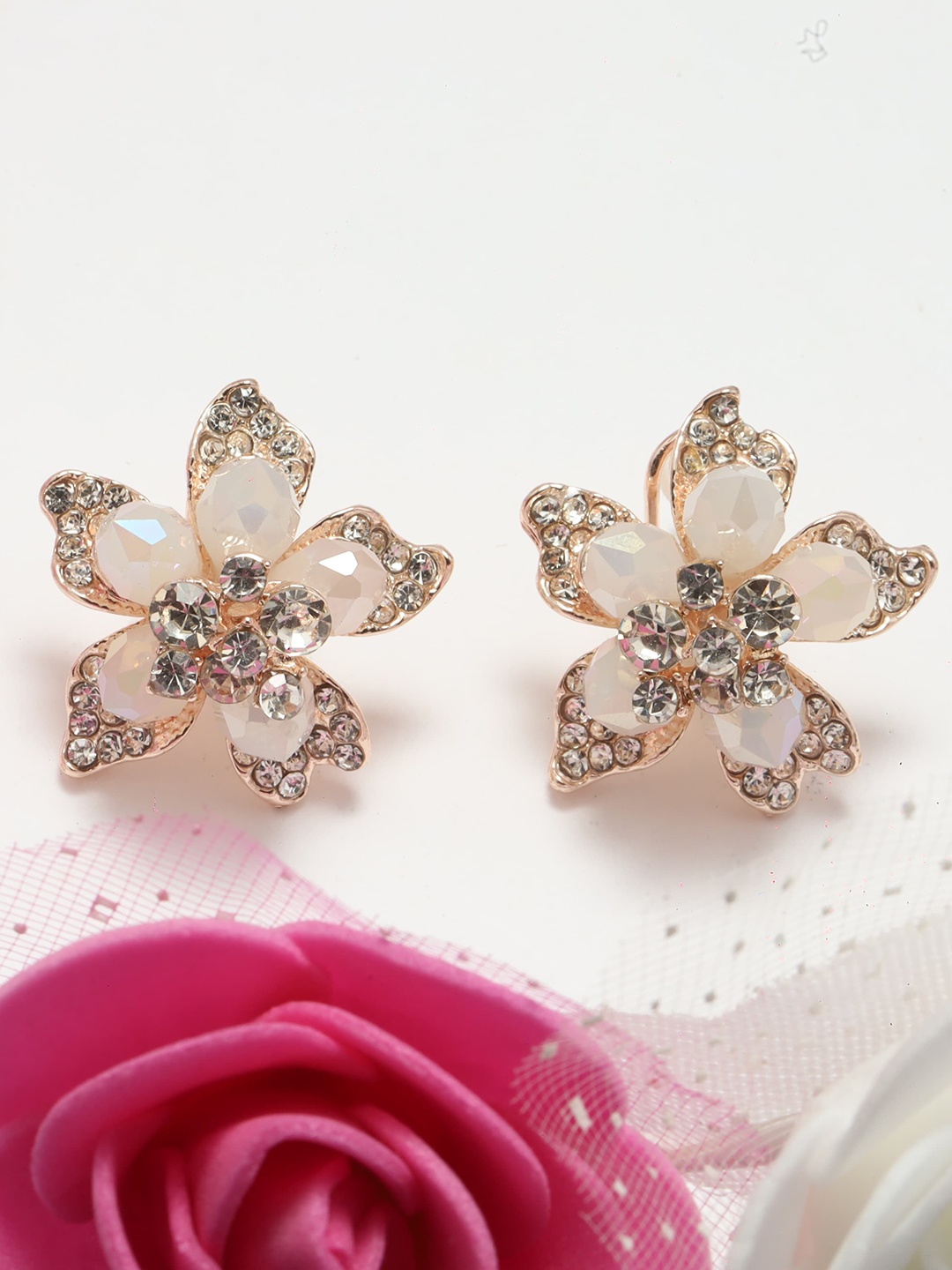 

Maansh Rose Gold-Plated Contemporary Studs Earrings, White