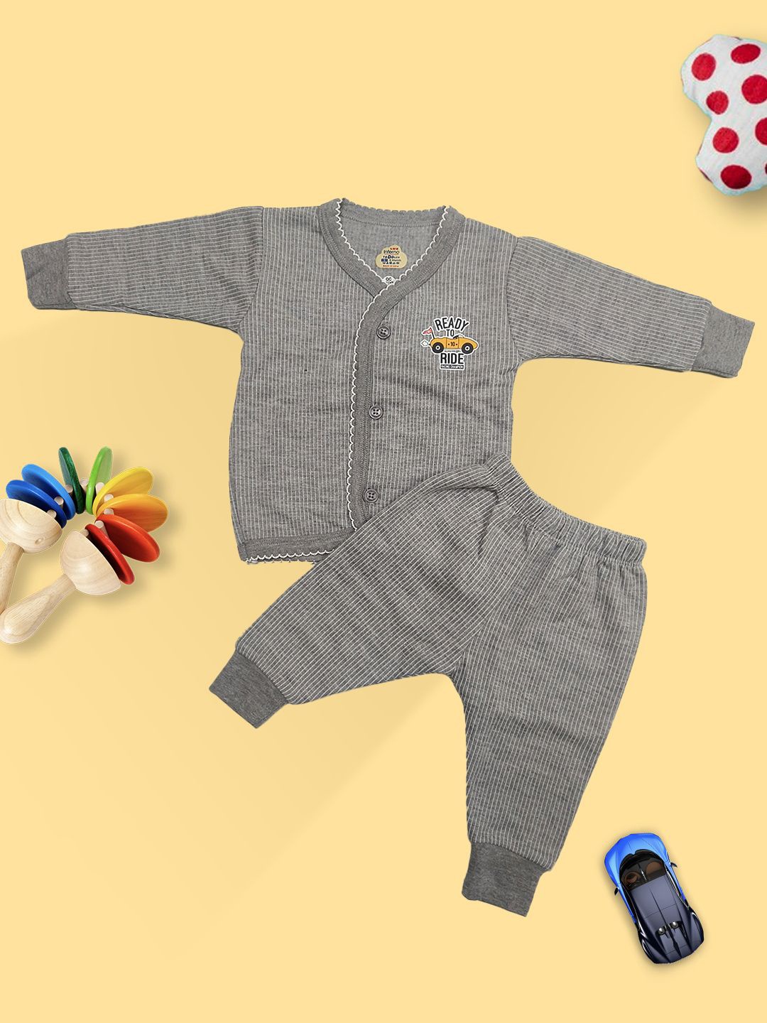 

INFERNO Infants Pack Of 2 Striped Cotton Thermal Set, Grey