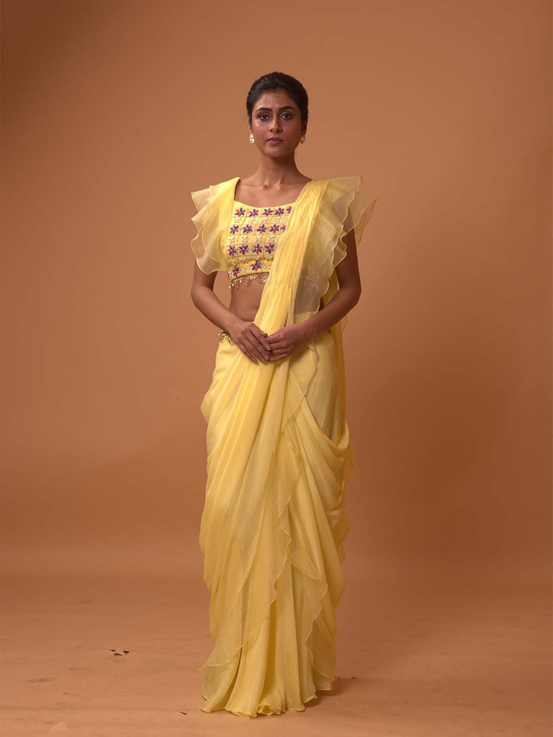 

Quench A Thirst Pure Georgette Saree, Yellow