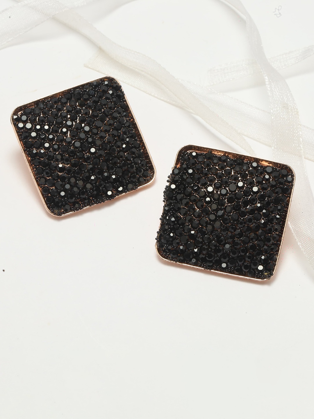 

Maansh Contemporary Gold-Plated Artificial Stones Studded Studs Earrings, Black