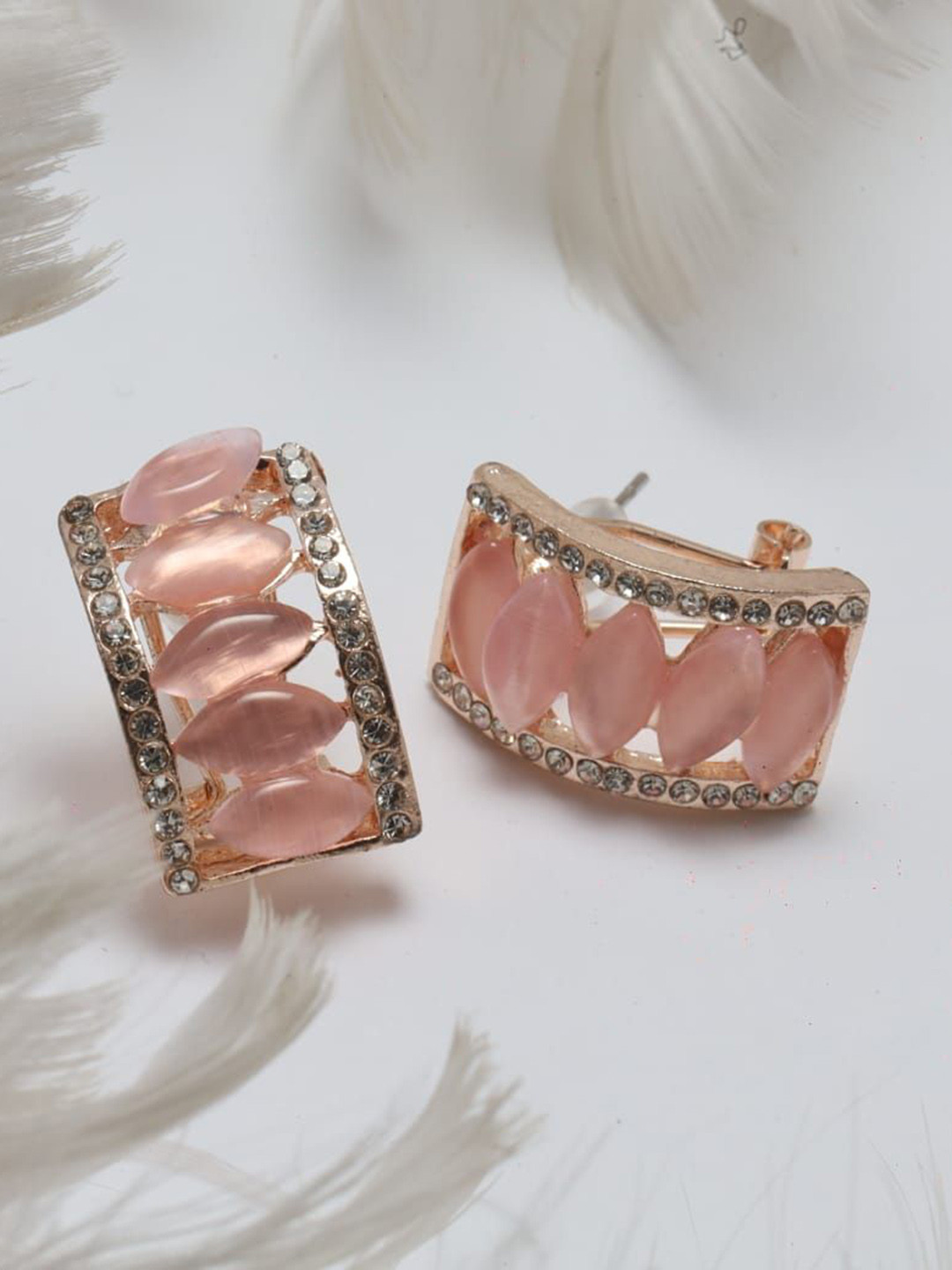 

Maansh Rose Gold-Plated Contemporary Half Hoop Earrings, Pink