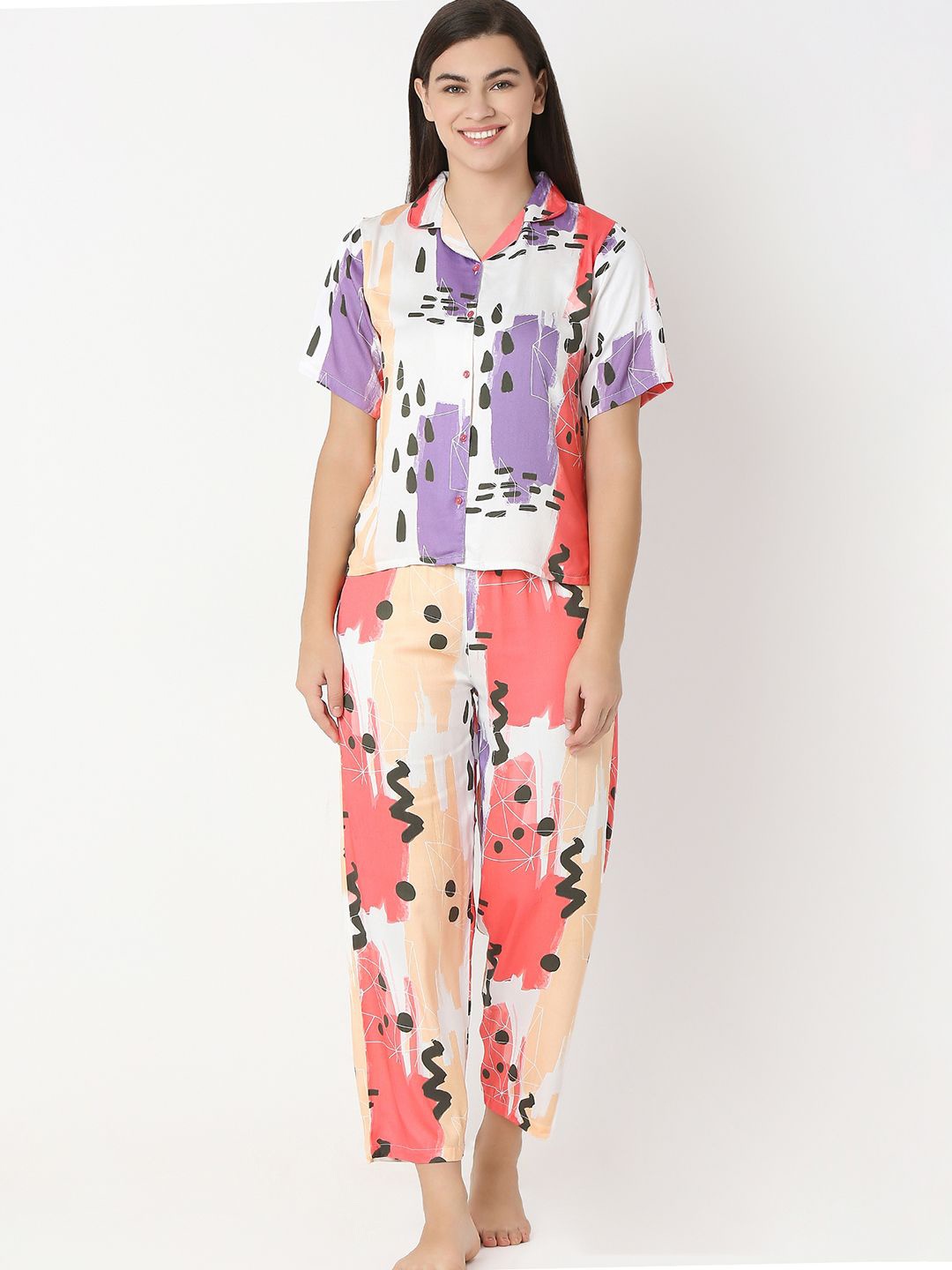 

Juliet Women Abstract Printed Night suit, Pink