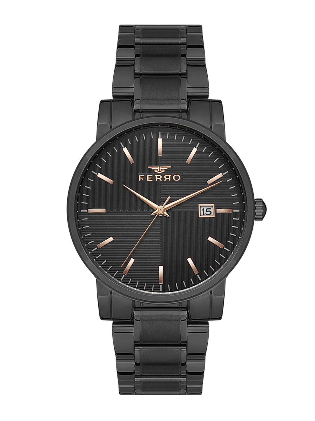 

Ferro Men Brass Dial & Stainless Steel Bracelet Style Straps Analogue Watch F11154A-G, Black