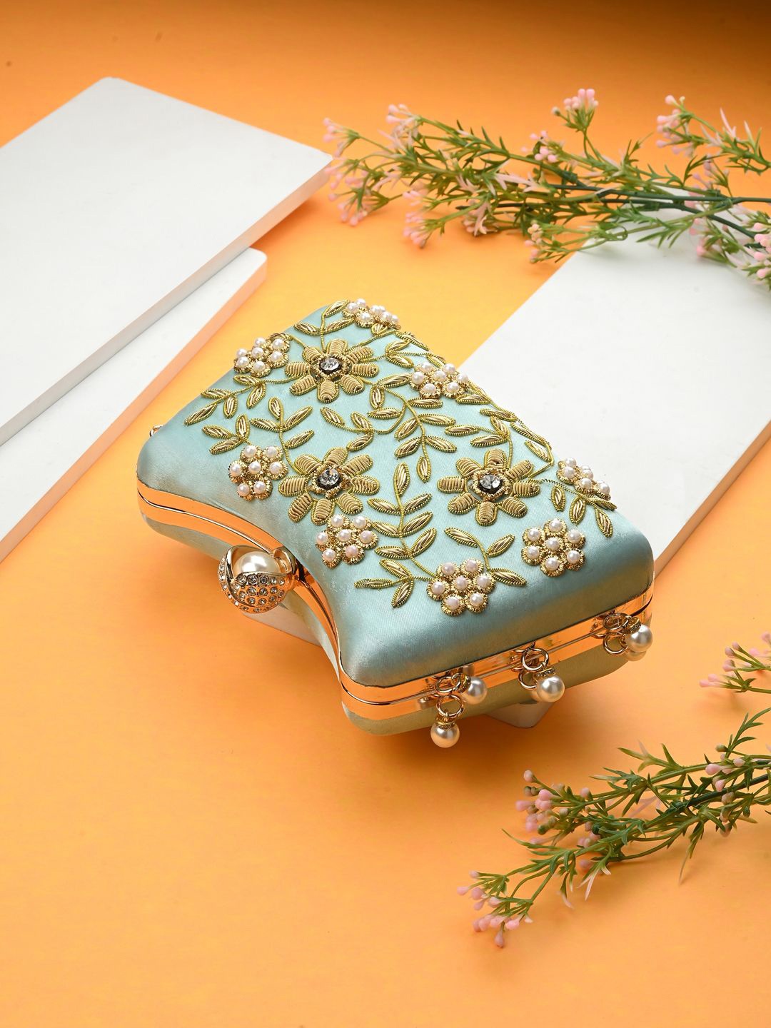 

Toobacraft Embellished Box Clutch, Blue