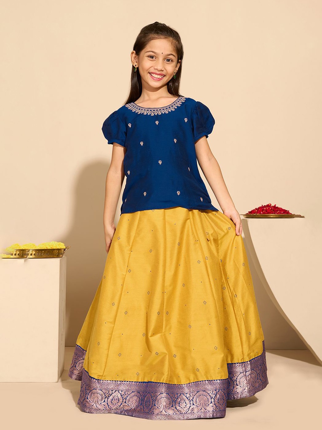 

Maybell Girls Embroidered Ready to Wear Lehenga &, Blue
