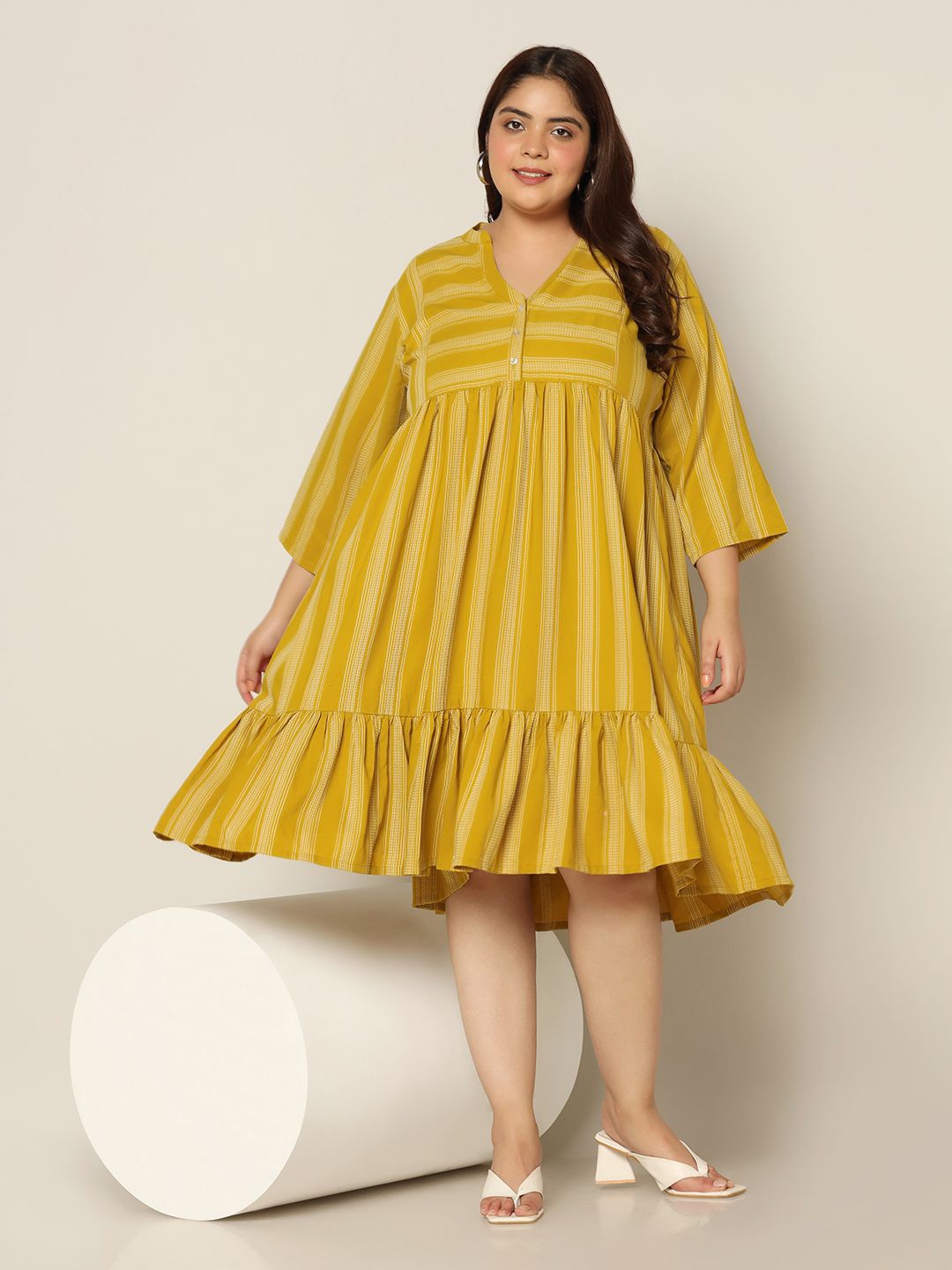 

FASHION DREAM Print A-Line Dress, Mustard