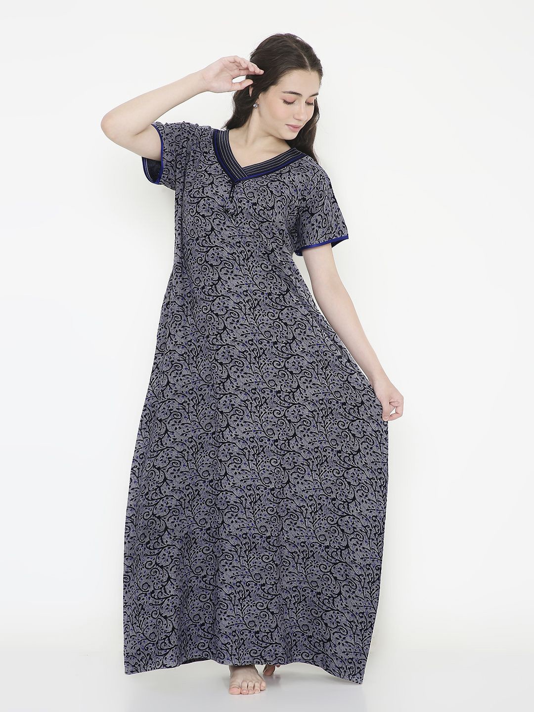 

NIGHTSPREE Printed Maxi Nightdress, Navy blue