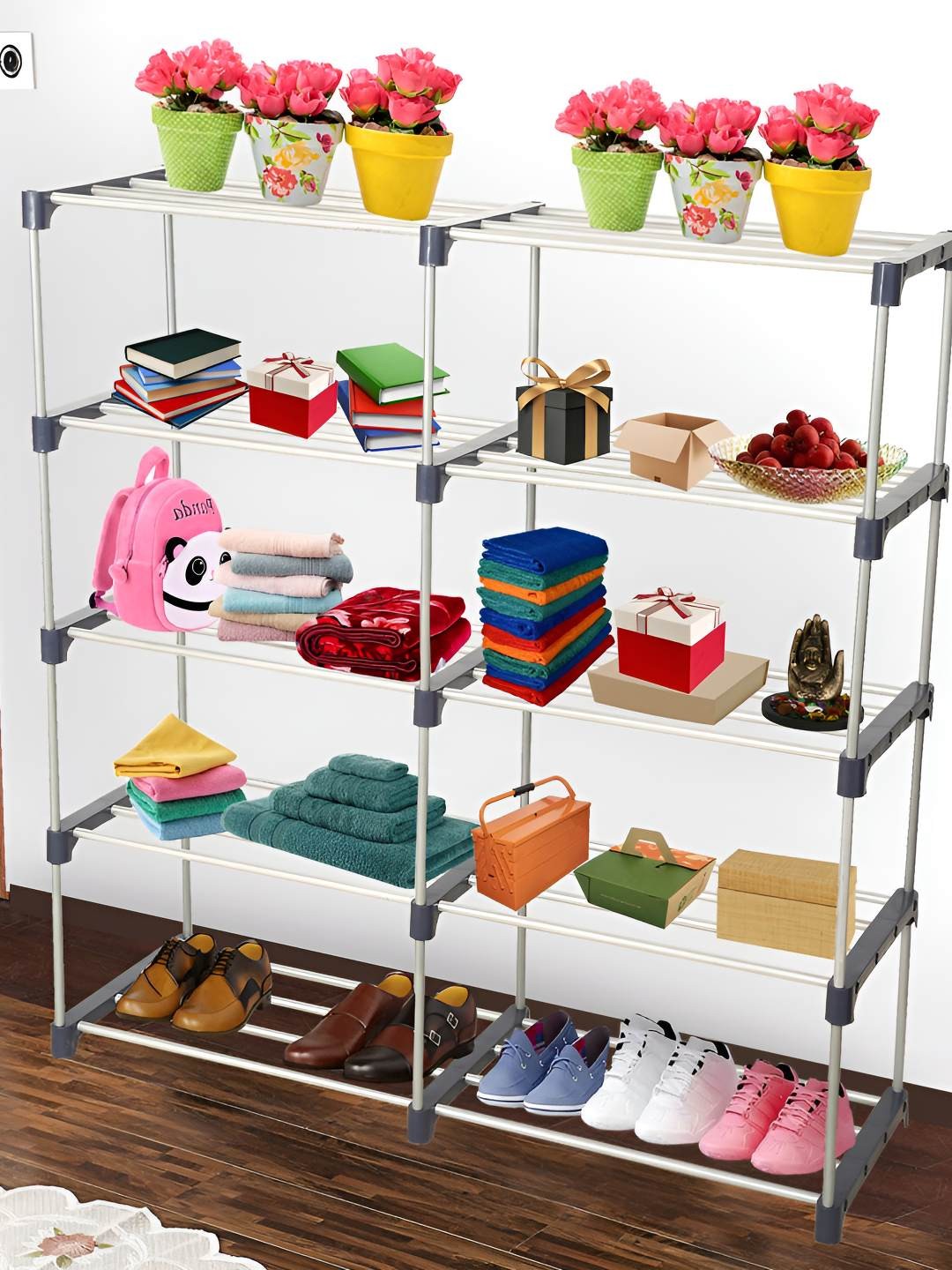 

Decent Hut Navy Blue Metal Portable Shoe Rack with 10 Shelves