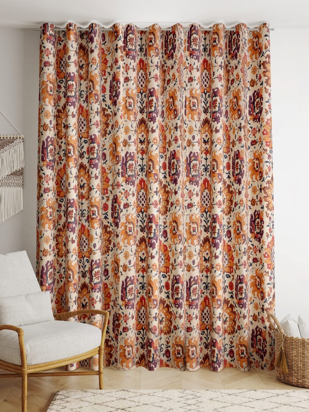 

BILBERRY Furnishing by preeti grover Beige & Orange Set of 2 Floral Window Curtain