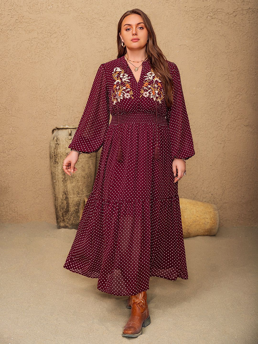 

JC Mode Women Ethnic Motifs Print Maxi Dress, Red