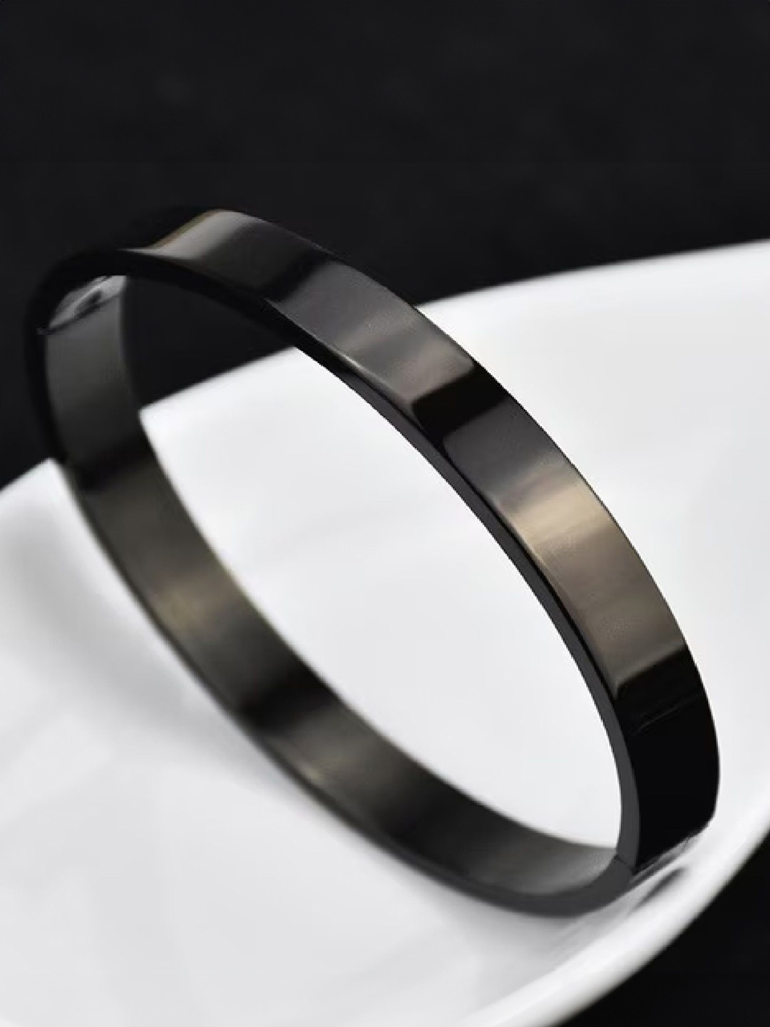 

RUHI COLLECTION Unisex Rhodium-Plated Cuff Bracelet, Black