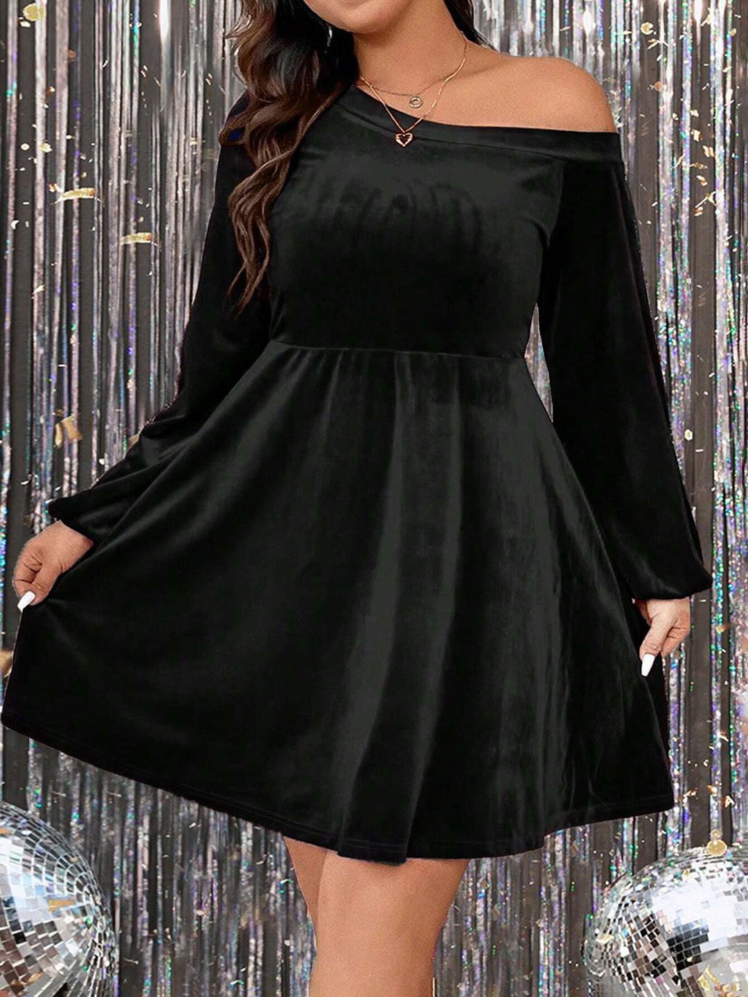 

JC Mode Women Long Sleeves Fit & Flare Dress, Black