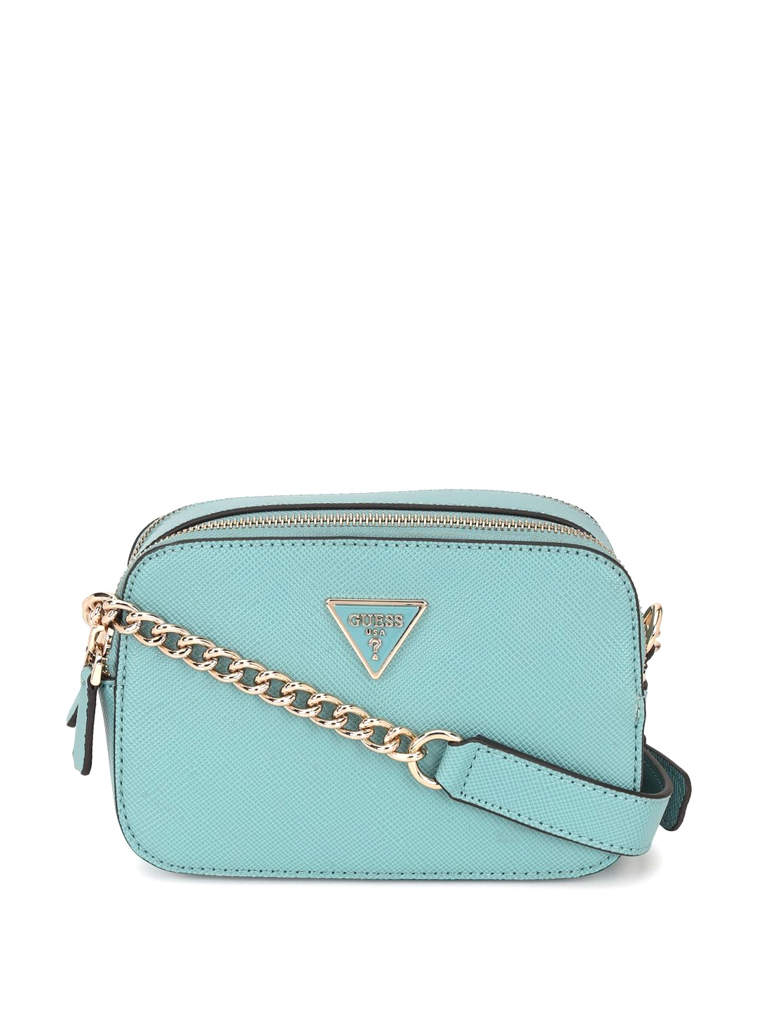 

GUESS Textured PU Half Moon Shoulder Bag with Applique, Teal