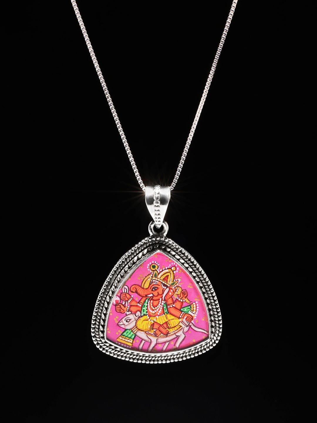 

Exotic India Hand Painted Lord Ganesha Pendant in Sterling Silver