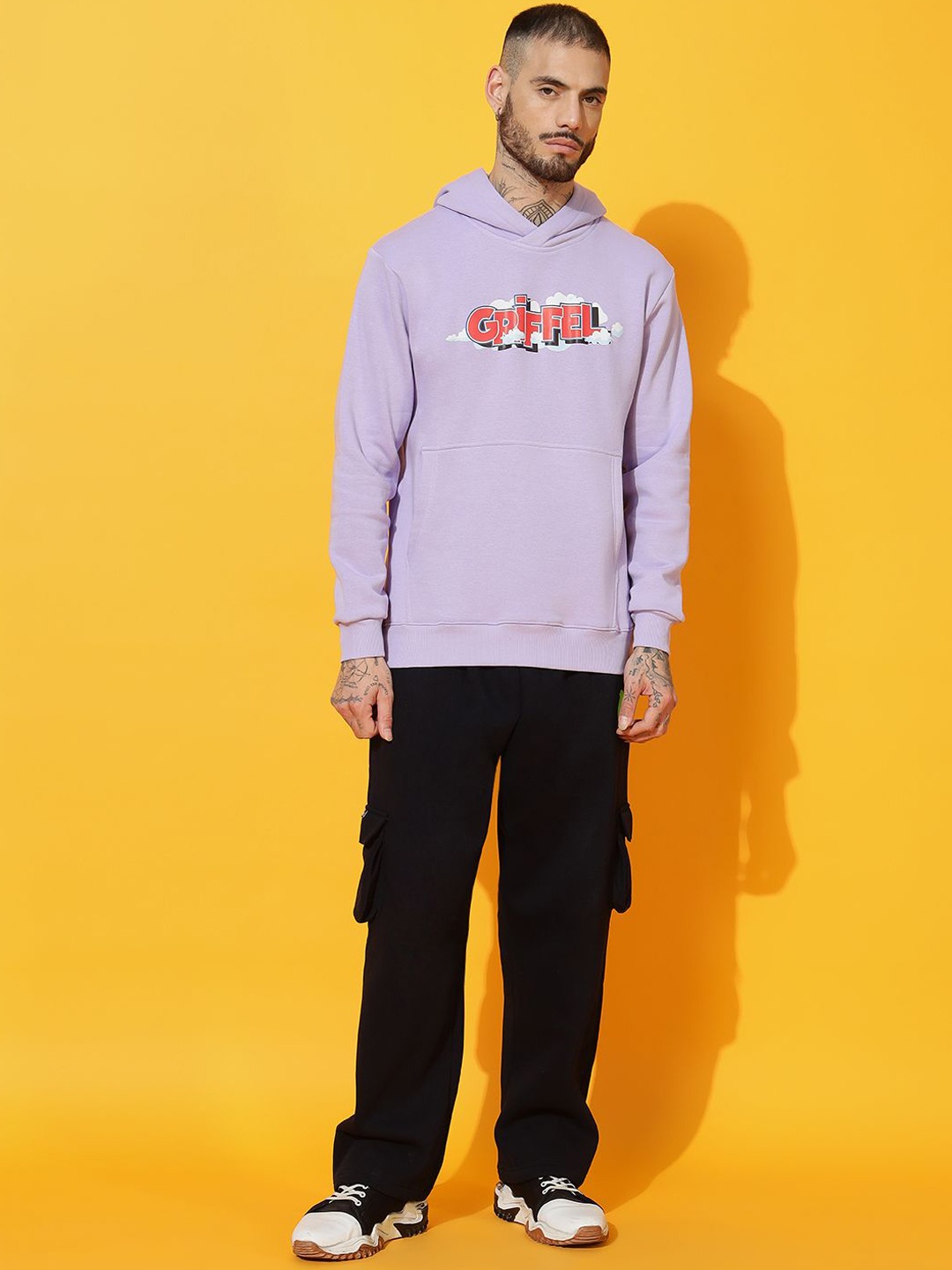 

GRIFFEL Men Printed Oversized Hooded Tracksuits, Mauve