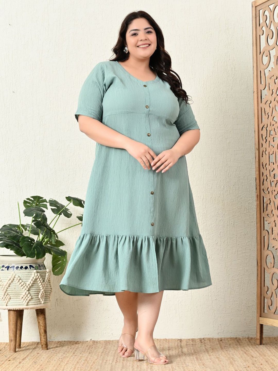 

PrettyPlus by Desinoor.com Crepe A-Line Midi Dress, Green
