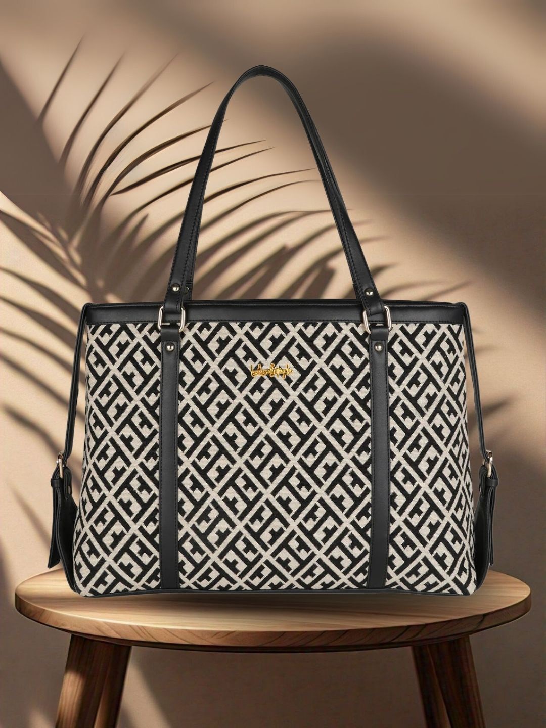 

LIKE STYLE Ethnic Motifs Colourblocked Structured Shoulder Bag, Beige