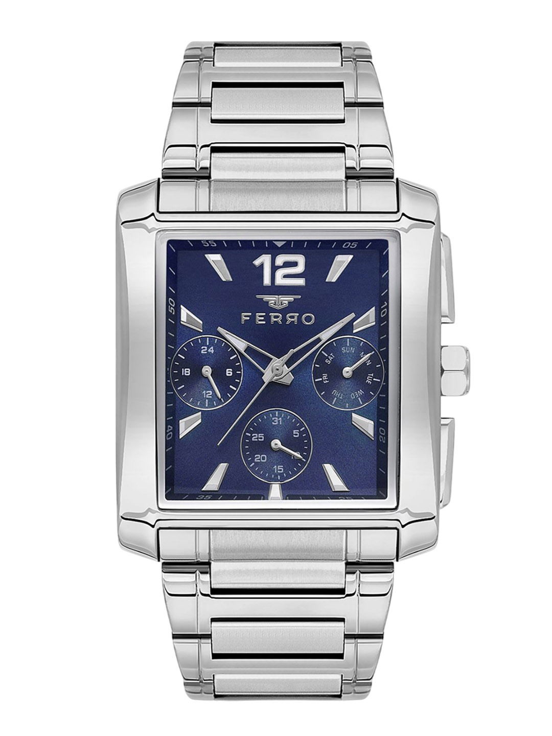 

Ferro Men Brass Dial & Stainless Steel Bracelet Style Straps Analogue Multi Function Watch FM11465A-A3, Blue