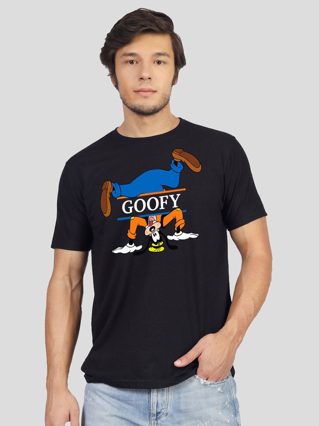 

Greylongg Men Graphic Printed Round Neck Cotton Goofy T-shirt, Black