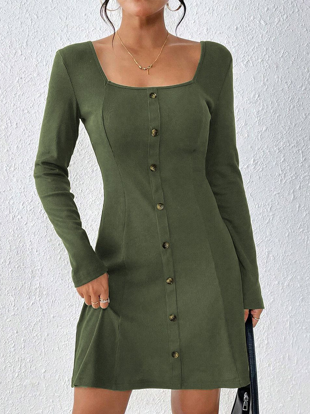 

JC Mode Women Square Neck A-Line Casual Mini Dress, Green